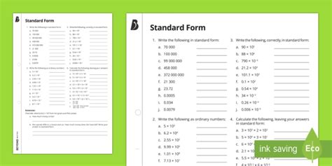 Standard Form Worksheet Ks3 Maths Beyond Teacher Made