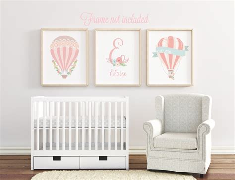 Hot Air Balloon Nursery Art Print Personalized Nursery Decor Girl Baby Girl Nursery Art Set