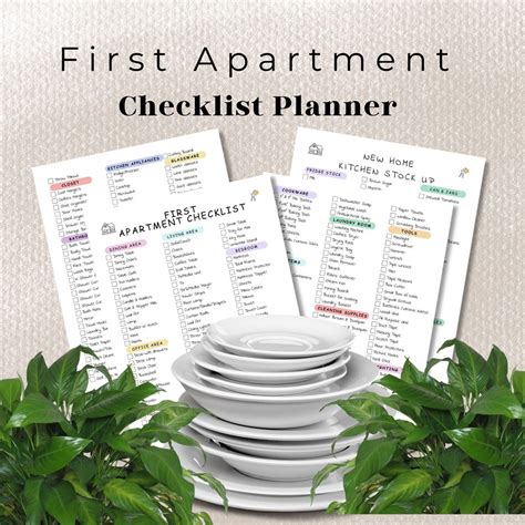 Printable First Apartment Checklist Planner Printable Room By Room