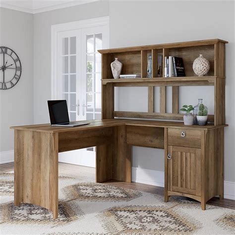 Salinas 60W L Shaped Desk with Hutch in Reclaimed Pine - Engineered ...