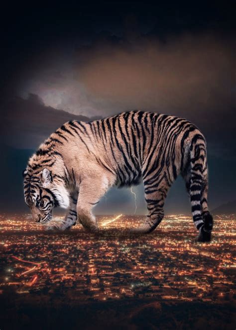 Wall Art Print | Tiger City King and lightning thunderstorm | Europosters