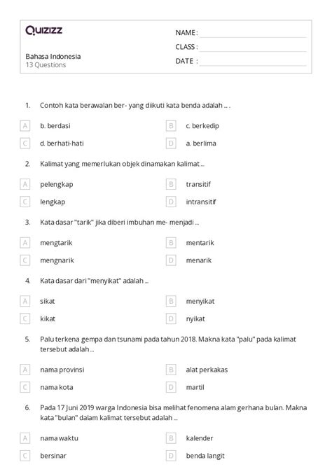 Lembar Kerja Homofon Dan Homograf Untuk Kelas Di Quizizz Gratis