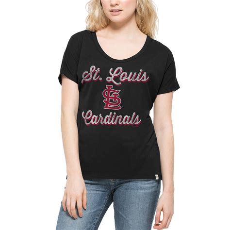 Women's St. Louis Cardinals '47 Black Roundoff Scoop T-Shirt