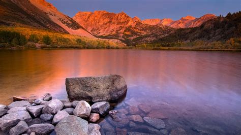 Wallpaper Landscape Sunset Lake Water Rock Nature Reflection