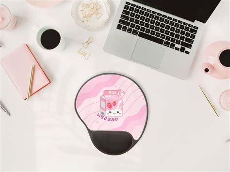 Pink Strawberry Milk Mouse Pad With Wrist Rest, Kawaii Mouse Pad ...