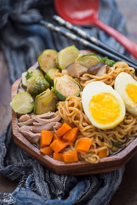 Turkey Ramen Noodle Soup With Brussels Sprouts And Broccoli