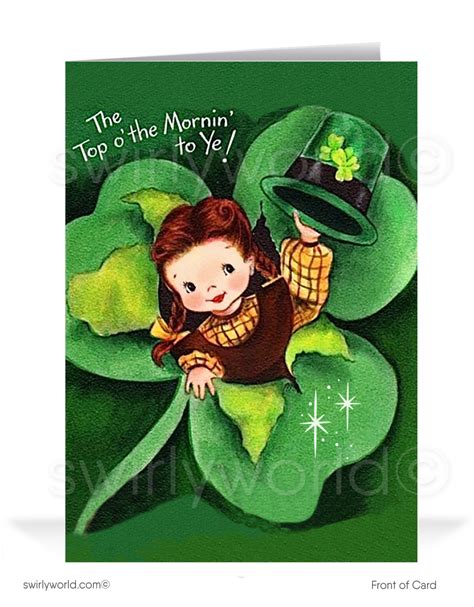 Cute Girl Shamrock Vintage 1940s Retro Happy St Patricks Day Cards