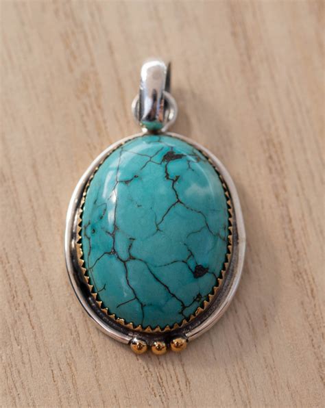 Turquoise Pendant Sterling Silver 925 Necklace Oval Shape Etsy