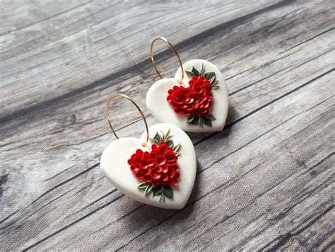 Valentines Day Earrings With Hoop Polymer Clay Heart Etsy