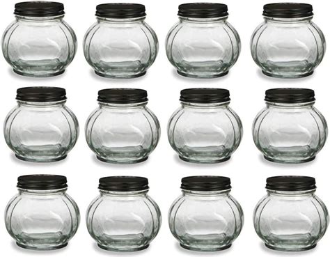 Nakpunar 12 Pcs 8 Oz Round Faceted Glass Jars With Black Lids Canning Preserving