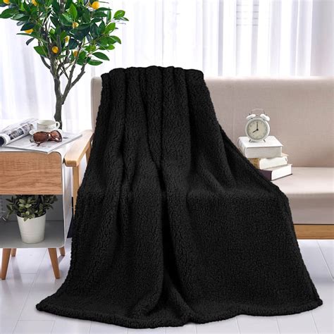 Black Sherpa Throw Blanket 50x60