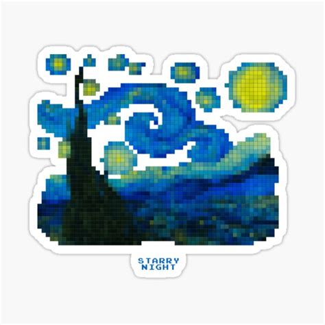 Pixelart The Starry Night By Vincent Van Gogh Sticker For Sale By