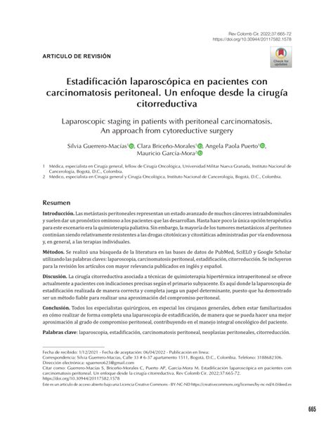 PDF Estadificación laparoscópica en pacientes con carcinomatosis