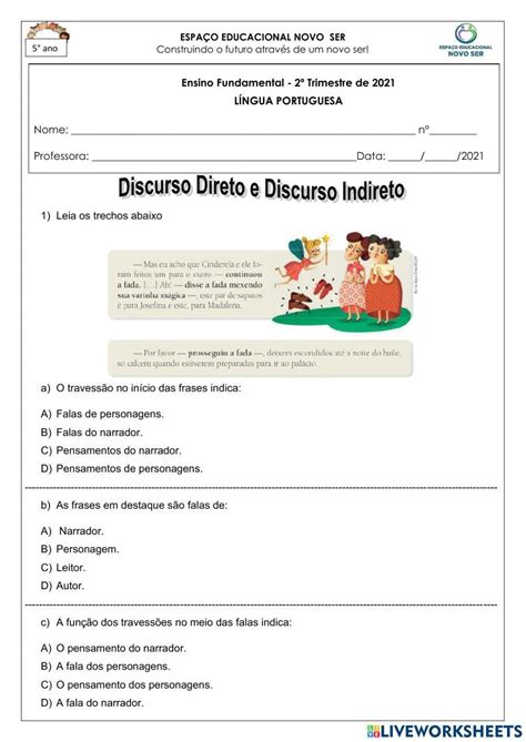 Discurso Direto E Indireto Exercícios Com Tirinhas Com Gabarito