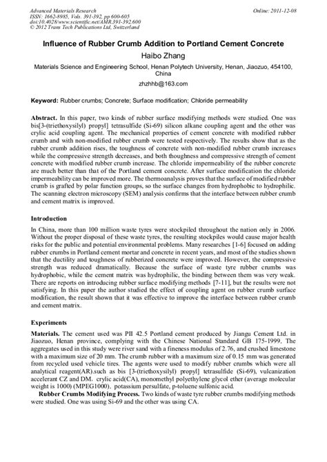 Influence Of Rubber Crumb Addition To Portland Cement Concrete