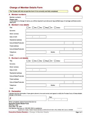 Fillable Online Change Of Member Details Execchoice Au Fax Email