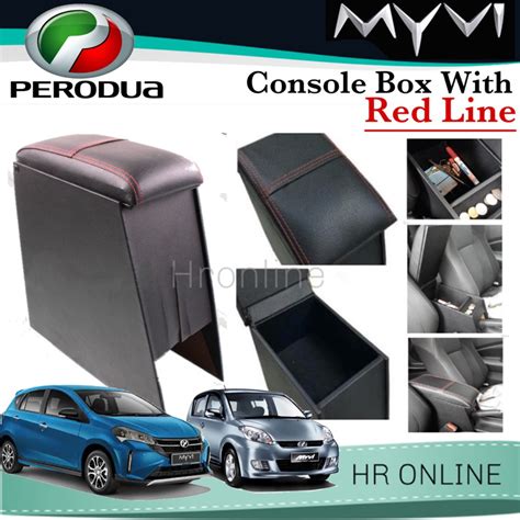 Perodua Myvi All Model Armrest Pu Leather Redline Arm Rest Hand Rest