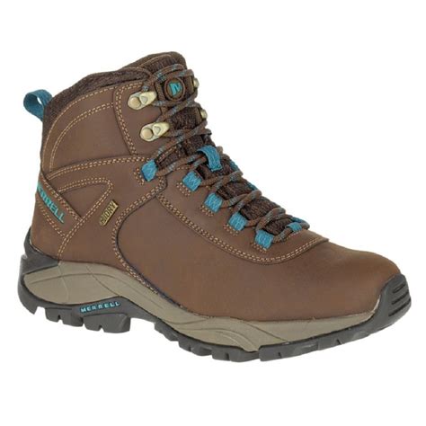 Merrell Womens Vego Waterproof Leather Mid Hiking Boots Dark Earth And Britanny Blue