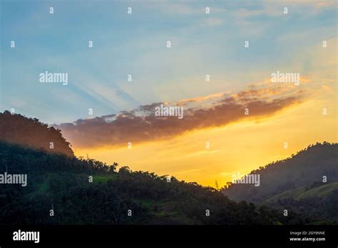 Beautiful Colorful Sunrise Over The Mountains Of Angra Dos Reis In