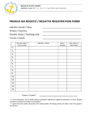 Fillable Online Prijava Na Regato Regatta Registration Form Fax Email