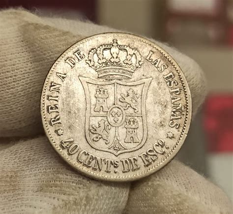 España Isabel II 40 Céntimos de Escudo 1865 Madrid Km 628 2 Plata