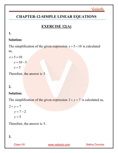 Simple Linear Equations Class 7 Worksheet With Answers Tessshebaylo