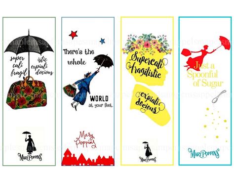 Mary Poppins Printable Bookmarks Digital Bookmarks Journal Tag Book