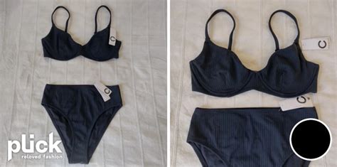 Oanvänd Cubus Riba Swim Svart Ribbad Bikini Högmidjade Trosor Och