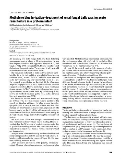 Pdf Methylene Blue Irrigationtreatment Of Renal Fungal Balls Causing