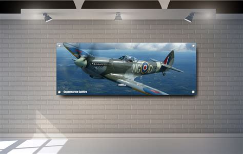 Supermarine Spitfire Ww Fighter Aircraft Jets Pvc Vinyl Banner Garage