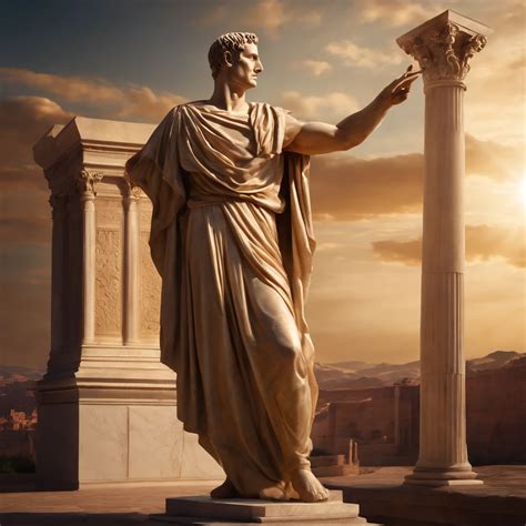 Roman Emperor Julius Caesar Saluting Statue Of Roman God Mars