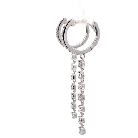 Diamond Hoop Dangle Drop Earrings 0.93 Carats 18 Karat White Gold For
