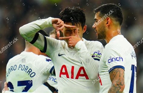 Son Heung-min Tottenham Hotspur Celebrates Scoring Editorial Stock ...