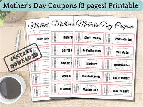 Editable Mothers Day Coupons Printable Mom Coupon Book Template