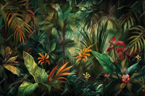 Premium Photo | A jungle with tropical plants and flowers