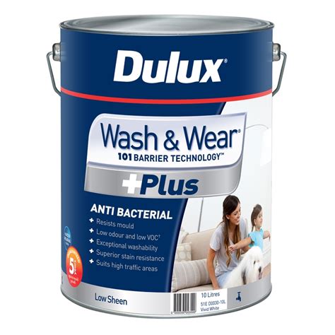 Dulux Wash And Wear Plus 10l Vivid White Low Sheen Interior Paint I N 1370063 Bunnings Warehouse