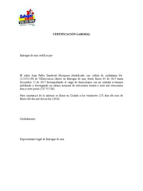 Carta Certificacion Laboral Pdf