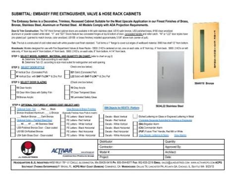 Embassy Fire Extinguisher Hose Valve Cabinet Submittal For The