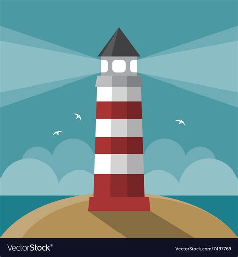 Flat cartoon lighthouse Royalty Free Vector Image