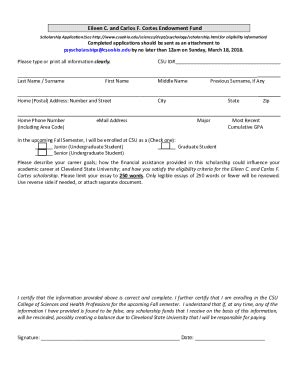 Fillable Online Fillable Online Csuohio Cortes Scholarship Application