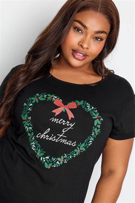 Yours Plus Size Black Merry Christmas Slogan T Shirt Yours Clothing