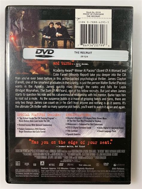 The Recruit Dvd Movie Al Pacino Colin Farrell Cia Spy Flick Like