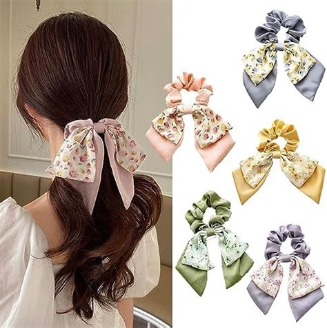 Amazon Pcs Floral Hair Scarf Scrunchies Bowknot Hair Ribbons