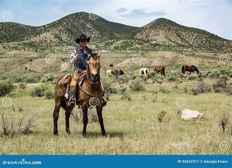 Cowboy Wrangler Ranch Hand Riding Paint Horse With Saddle Boots And