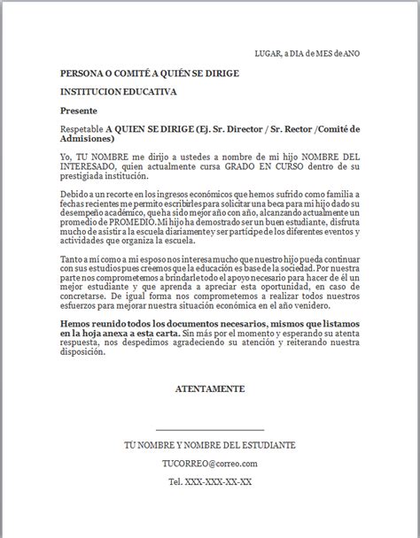 Ejemplo De Una Carta Para Solicitar Una Beca Escolar Modelo De Informe