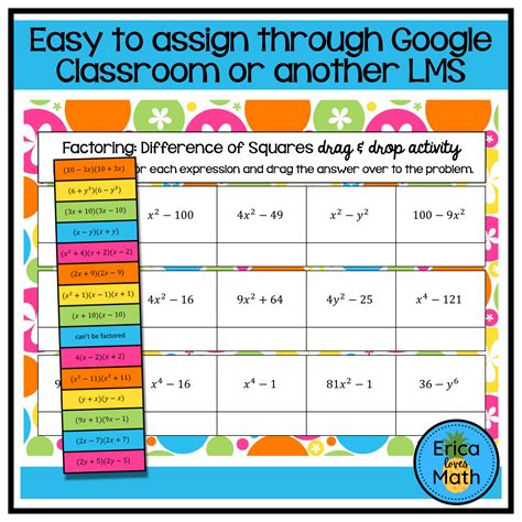 Factoring Difference Of Squares Digital Drag Drop Activity Made By