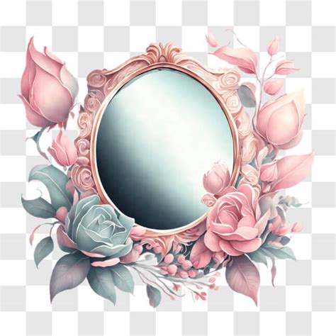 Descarga Espejo Elegante Con Rosas Rosadas Y Elementos Florales PNG En