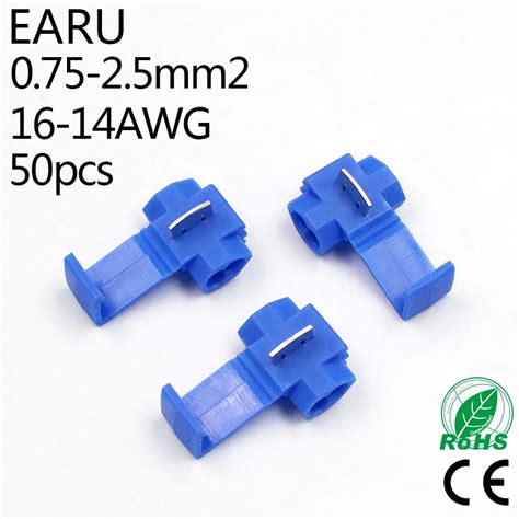 Conector de cabo elétrico escocês 50 peças azul 1 5 2 5mm2 16 14 awg