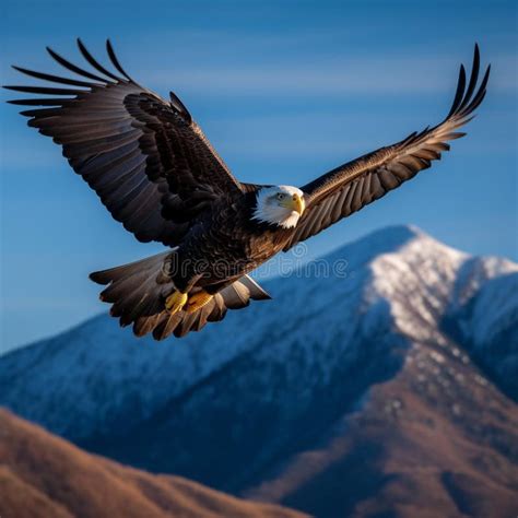 Majestic Bald Eagle Soaring Over Mountains Stock Illustration