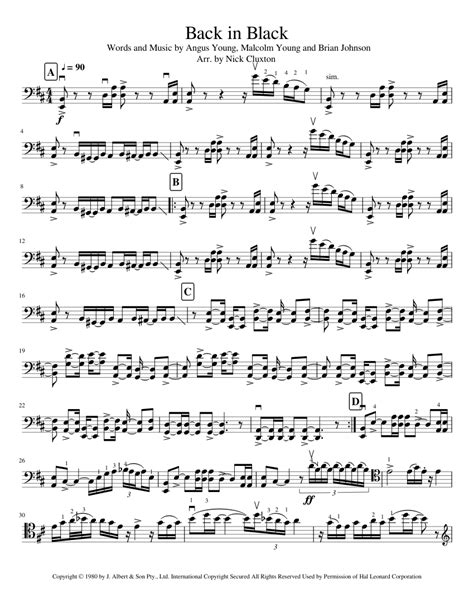 Back In Black Ac Dc For Solo Cello Sheet Music For Cello Download Free In Pdf Or Midi